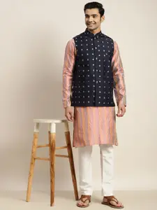 SOJANYA Men Purple Woven Design Kurta with Pyjamas With Nehru Jacket