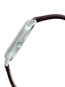 CASIO Men White Printed Dial & Brown Leather Straps Analogue Watch A2046-White