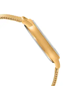 CASIO Men Blue Dial & Gold Toned Stainless Steel Bracelet Style Analogue Watch A2047