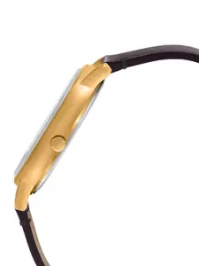 CASIO Men White Dial & Brown Leather Straps Analogue Watch A2053-White