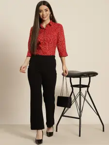 Hancock Women Red Printed Regular Fit Pure Cotton Formal Shirt