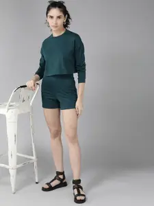 Roadster Women Teal Green Solid T-shirt and Shorts