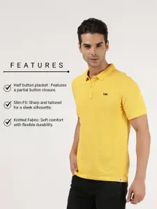Lee Men Yellow Polo Collar Slim Fit Cotton T-shirt