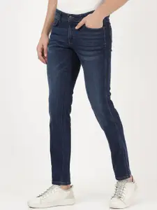 Wrangler Men Blue Skanders Slim Fit Low-Rise Heavy Fade Stretchable Jeans