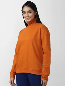 FOREVER 21 Orange Solid Cotton High Neck Regular Top