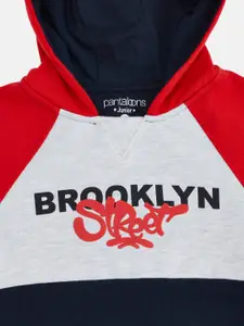 Pantaloons Junior Boys Grey Melange Colourblocked Hooded Sweatshirt