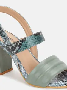 Marc Loire Olive Green Printed PU Work Block Heels