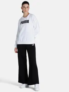 Puma Women White & Black Essential Crew Relaxed Fit Crew Sweatshirt