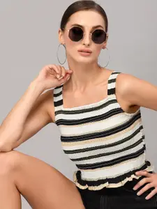 Style Quotient Women White & Black Colourblocked Crepe Crop Top