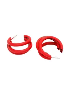 YouBella Red Contemporary Half Hoop Earrings