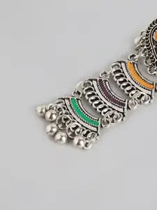 Sangria Women Silver-Toned & Orange Contemporary Drop Earrings