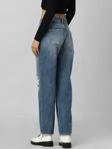 ONLY Women Blue Straight Fit Slash Knee Heavy Fade Jeans