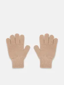 Pantaloons Junior Girls Beige Solid Acrylic Beanie Cap with Gloves