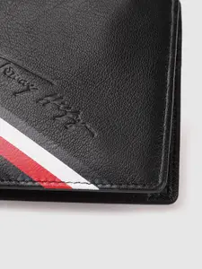 Tommy Hilfiger Men Black Striped Leather Two Fold Wallet