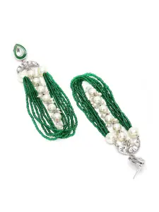 KARATCART Green & Silver-Plated Classic Drop Earrings