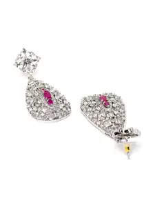 KARATCART Silver-Toned & Pink Classic Drop Earrings