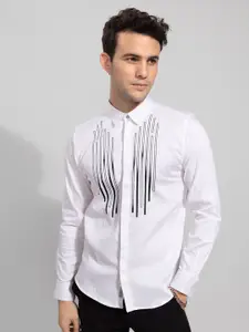 Snitch Men White Slim Fit Casual Shirt