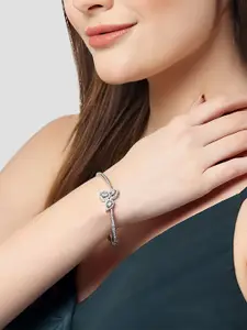 KARATCART Women Silver-Plated & Lime Green Cubic Zirconia Bangle-Style Bracelet