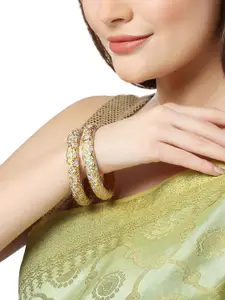 KARATCART Set Of 2 Gold-Plated Grey Stone Beaded Bangles