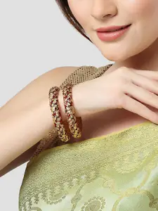 KARATCART Set Of 2 Gold-Plated & Red Rajwadi Bangle