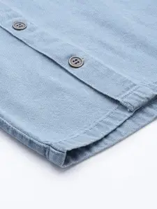 SASSAFRAS Women Blue Solid Pure Cotton Denim Midi Straight Skirt