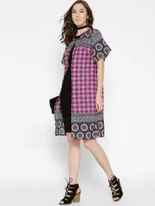 Sera Women Black & Purple Printed Polyester Longline Shrug