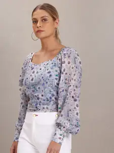 U.S. Polo Assn. Women U S Polo Assn Women Blue Floral Print Georgette Top