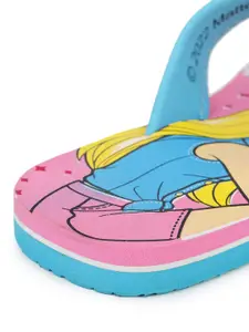 toothless Girls Pink & Blue Barbie Printed Rubber Thong Flip-Flops