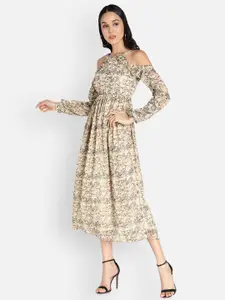 Sipsew Beige Floral Georgette Maxi Dress