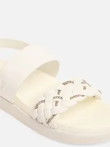 ALDO Women White Embellished Open Toe Flats with Buckles