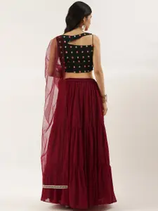 Ethnovog Maroon  Green Embellished Sequinned Made to Measure Lehenga  Blouse With Dupatta