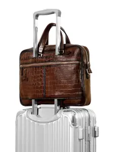 Eske Men Tan Textured Leather Laptop Bag