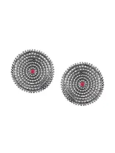 Priyaasi Silver Toned Oxidised Circular Studs Earrings