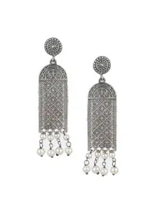 Priyaasi Silver Plated Pearl Oxidised Silver Drop Earrings
