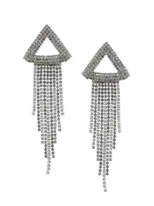 Priyaasi Silver Plated Tasselled AD Drop Earrings