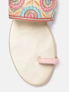Anouk Women Pink & Gold-Toned Sequin Embellished Floral Embroidered Ethnic One Toe Flats