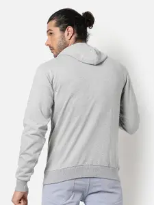 Campus Sutra Men Grey Printed Hooded Sweatshirt
