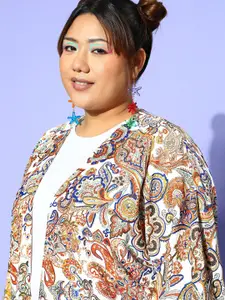 Berrylush Curve Women Beautiful White Printed Once Upon a Sleeve Shrug