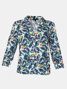 Vero Moda Women White & Blue Floral Print Top