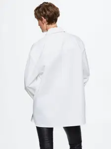 MANGO Women White Pure Cotton Solid Oversized Casual Shirt