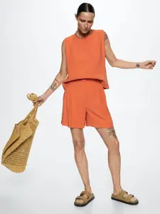 MANGO Women Orange Sustainable Pleated Shorts