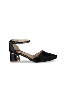 SHUZ TOUCH Black Ankle Loop Block Heels