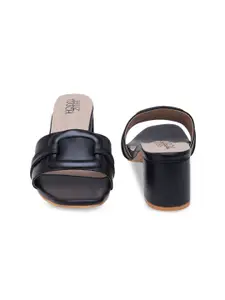 SHUZ TOUCH Black Open Toe Block Heels