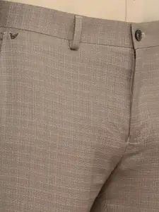 Blackberrys Men Beige Checked Slim Fit Trousers
