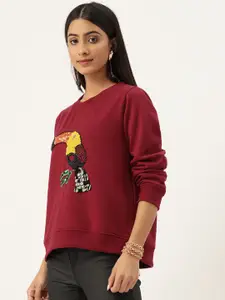Antheaa Women Cotton Sequinned Sweatshirt