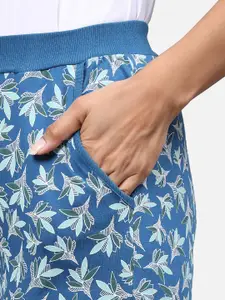 BStories Women Blue Printed Mid-Rise Pure Cotton Jogger