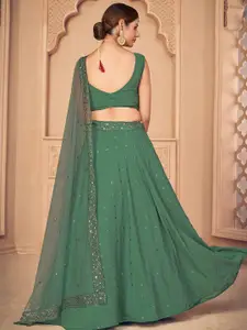 ODETTE Green & Copper-Toned Embroidered Sequinned Semi-Stitched Lehenga & Unstitched Blouse With Dupatta