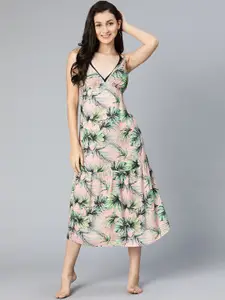 Oxolloxo Women Beige Floral Print Beach Dress