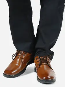 ID Men Tan Brown Solid Leather Lace-Up Formal Derbys