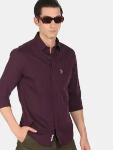 U.S. Polo Assn. U S Polo Assn Men Burgundy Solid Regular Fit Cotton Casual Shirt